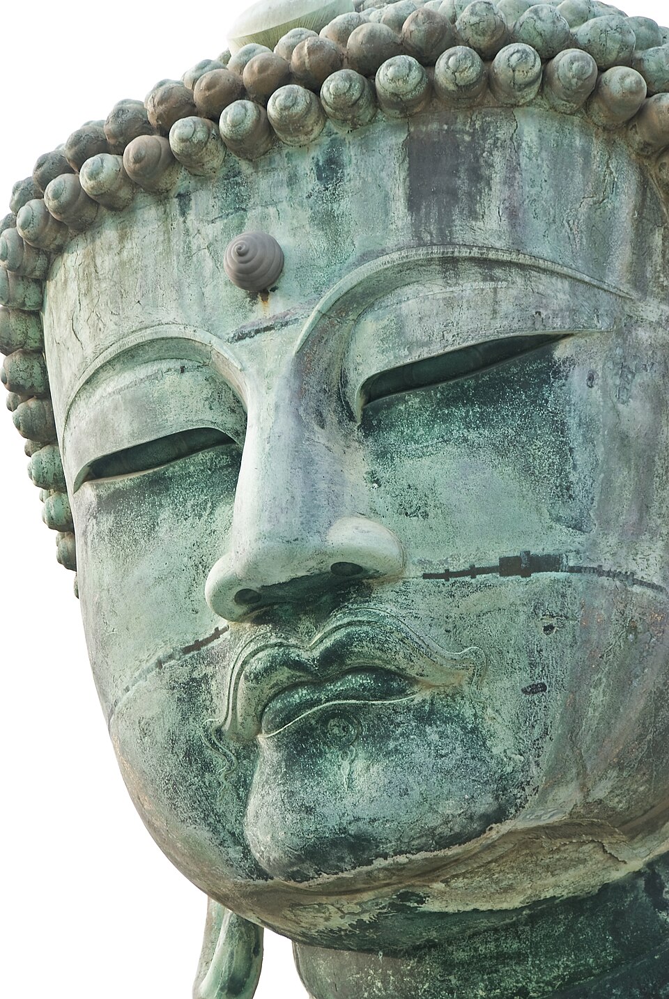 鎌倉大仏の顔を正面から見上げた写真