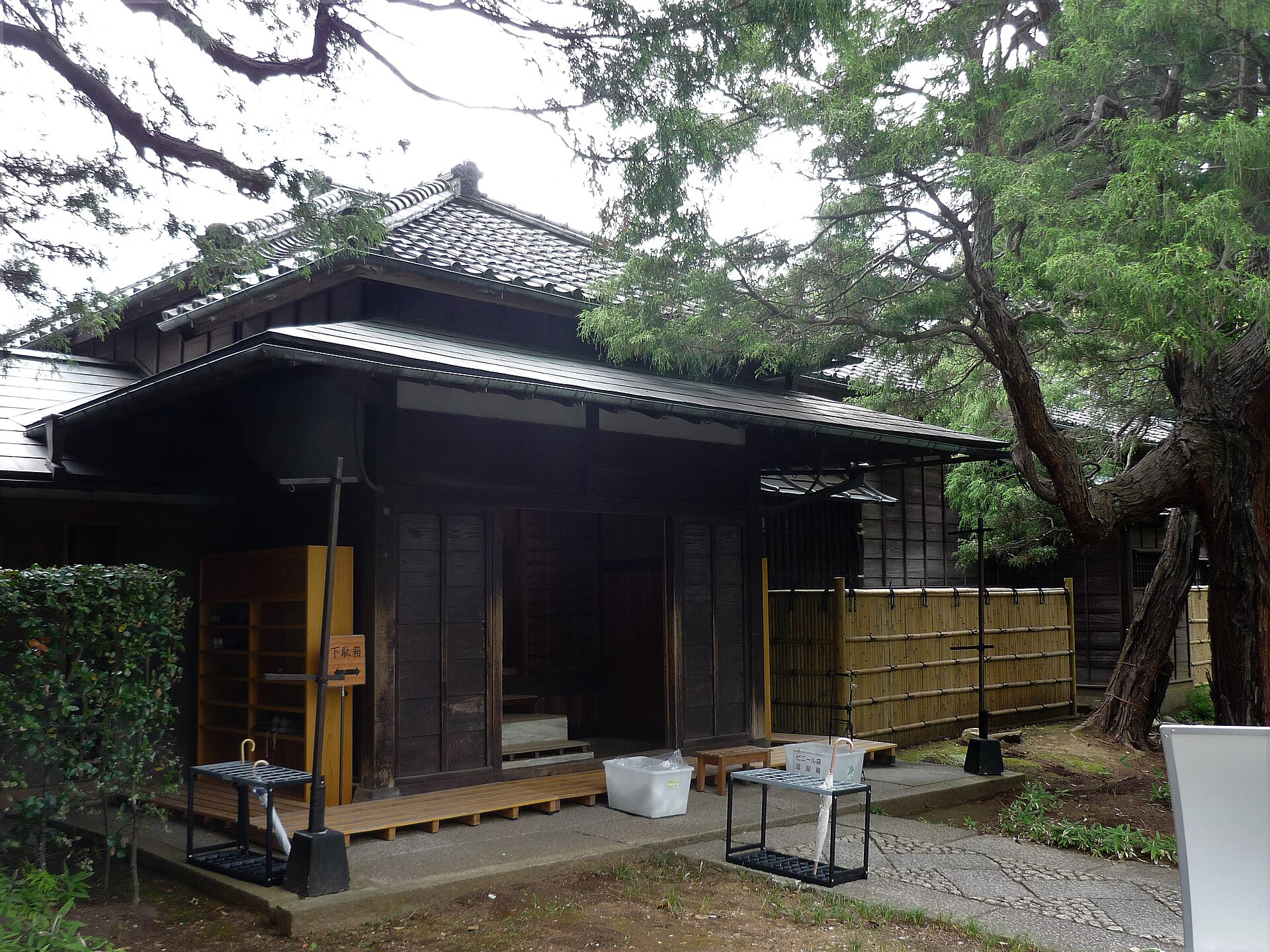 松の木の下に建つ、戸定邸の表玄関